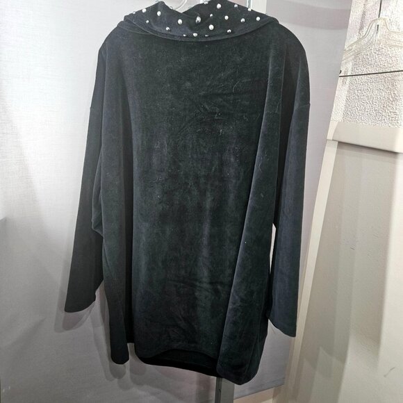 Barton G. Tunic Top Mini Dress Black Velour 2X Metal Studded Collar Half-Zip USA - Picture 6 of 9